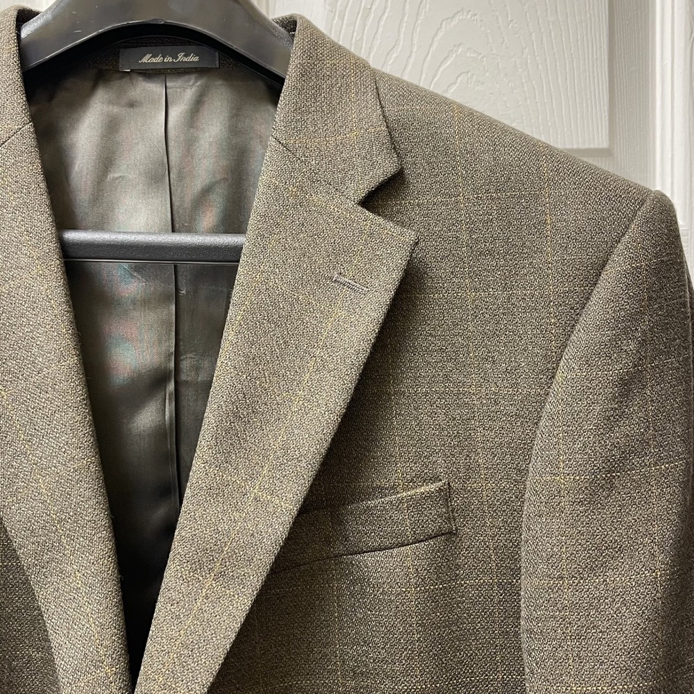 Oscar de la Renta Blazer Brown Plaid Check Soft Lambs Wool Sport Coat Jacket 42L
